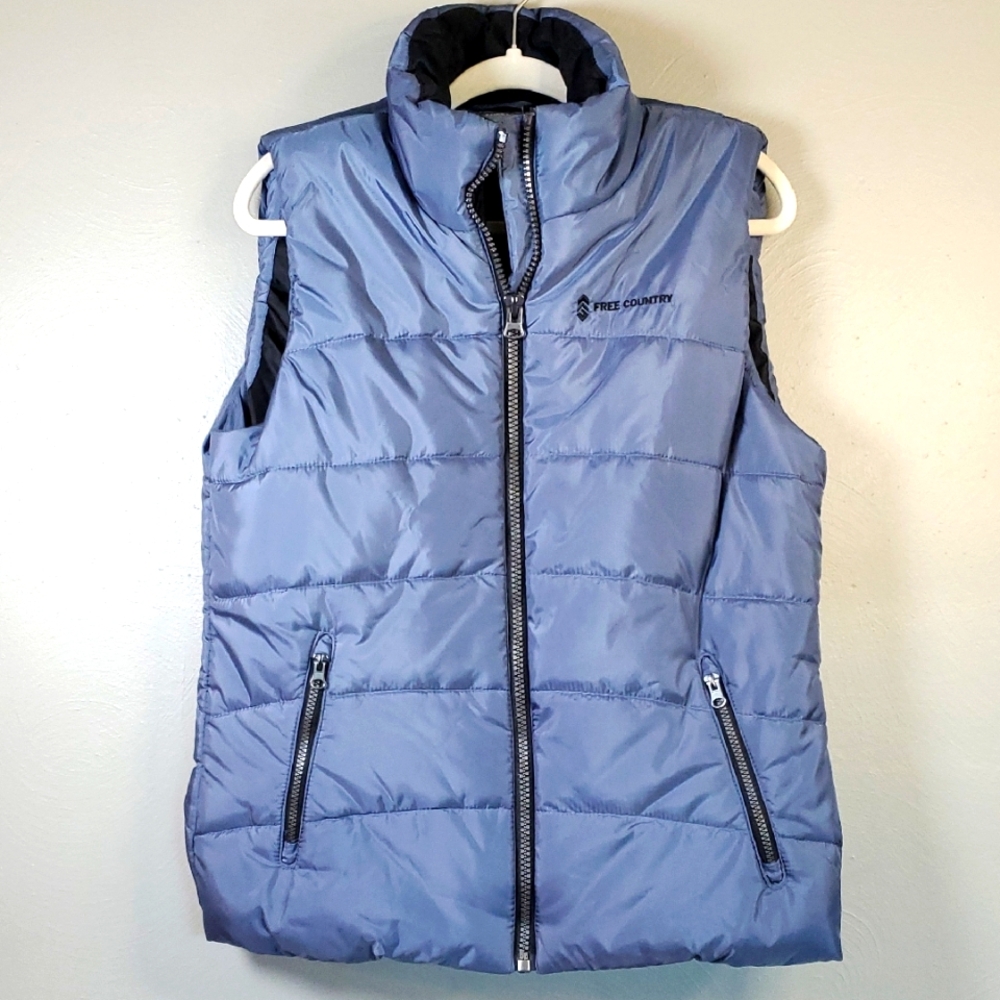 EUC Free Country Blue/Gray Puffer Vest. Size Large